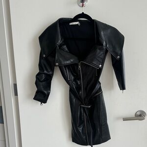Alice + Olivia Black Faux Leather Moto Dress w/ Belt